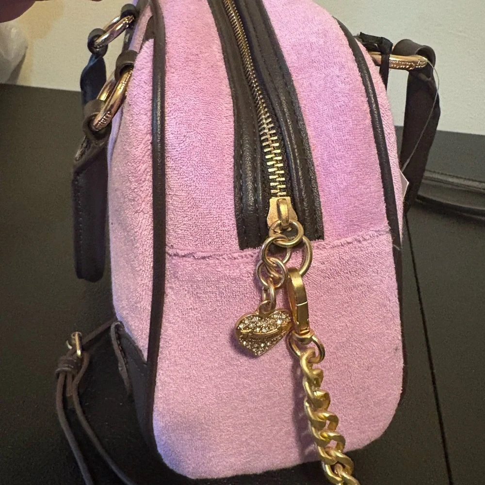 NWT Juicy Couture Velour Bowler Bag Purple & Brown Rhinestone Crown - Picture 3 of 5